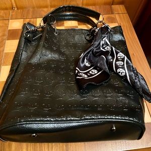 Skull hobo bag with scarf and wristlet